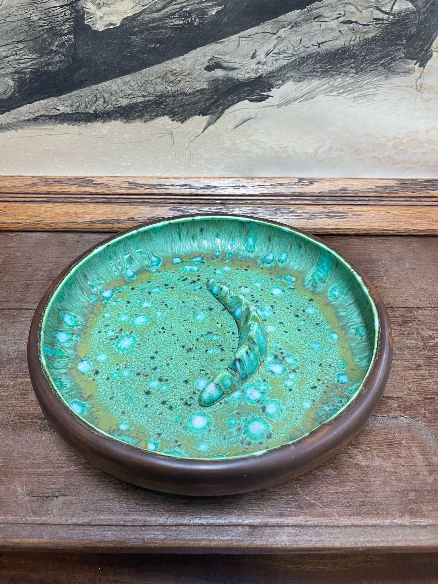 Mid-Century Modern Vintage Mid Century Modern Large Ash Tray Dish With Beautiful Glazed Interior. For Sale