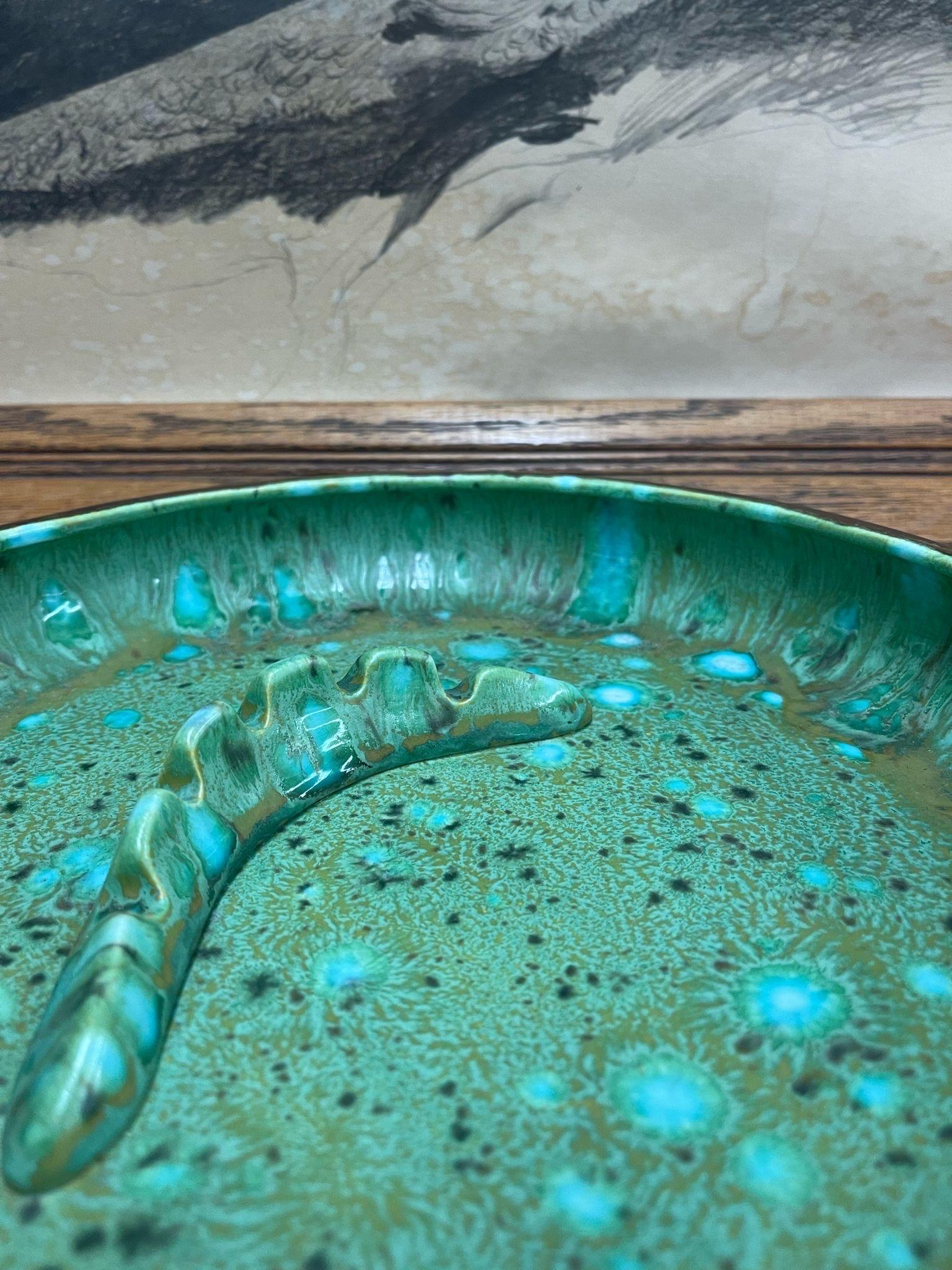 Mid-Century Modern Vintage Mid Century Modern Large Ash Tray Dish With Beautiful Glazed Interior. For Sale