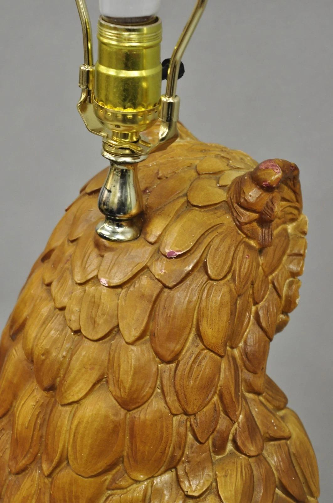 Vintage Mid Century Modern Large Chalkware Painted Owl Sculpture Table Lamp For Sale 3
