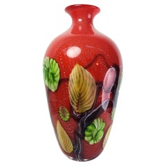 Große rote Murano-Blumenvase aus Blumenglas, Mid-Century Modern, 1970er Jahre
