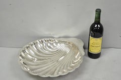 Piatto da portata vintage in stile Mid-Century Modern, grande, a forma di conchiglia, placcato argento