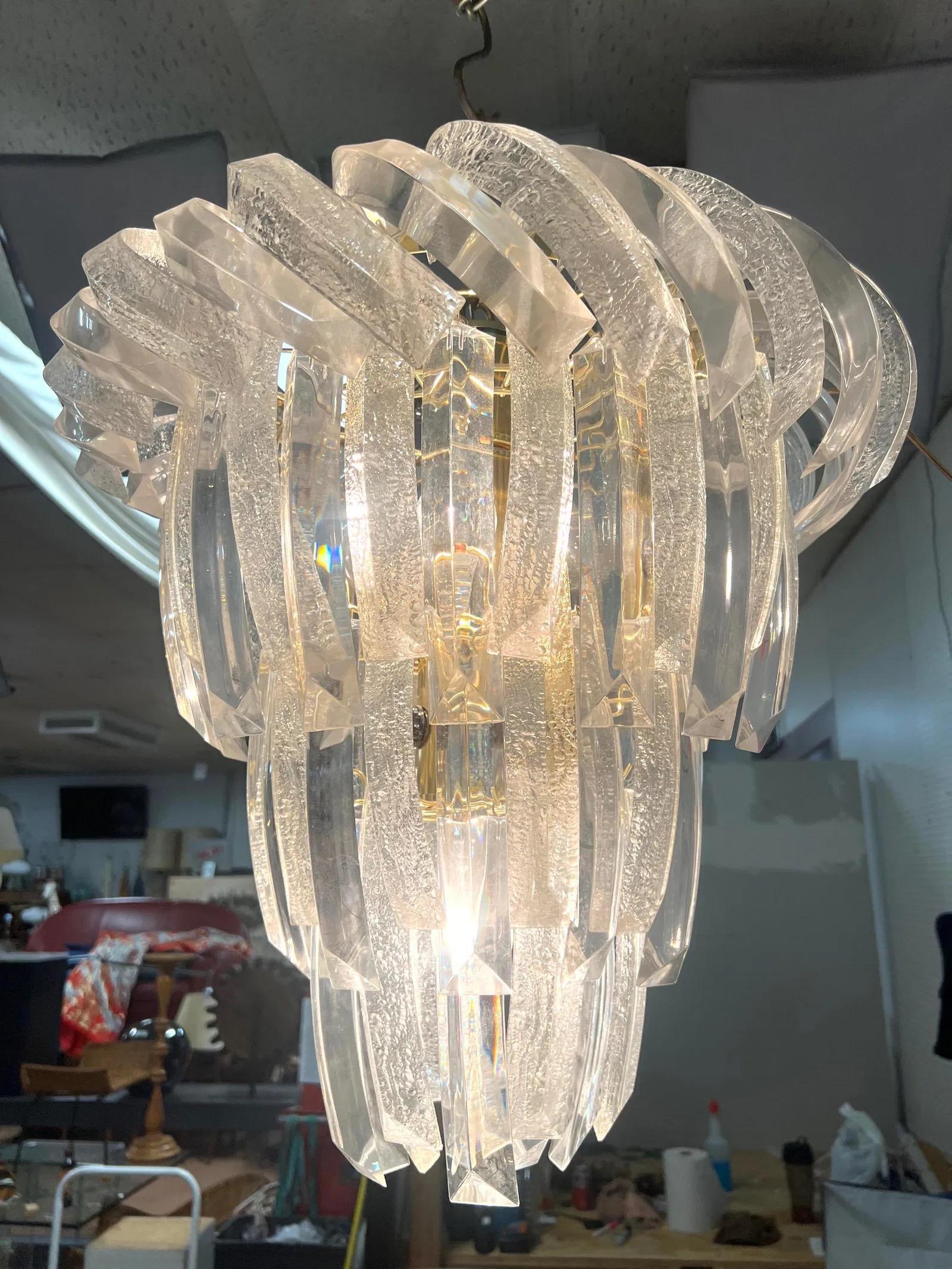 American Vintage Mid Century Modern Large Three-Tier Lucite Chandelier For Sale