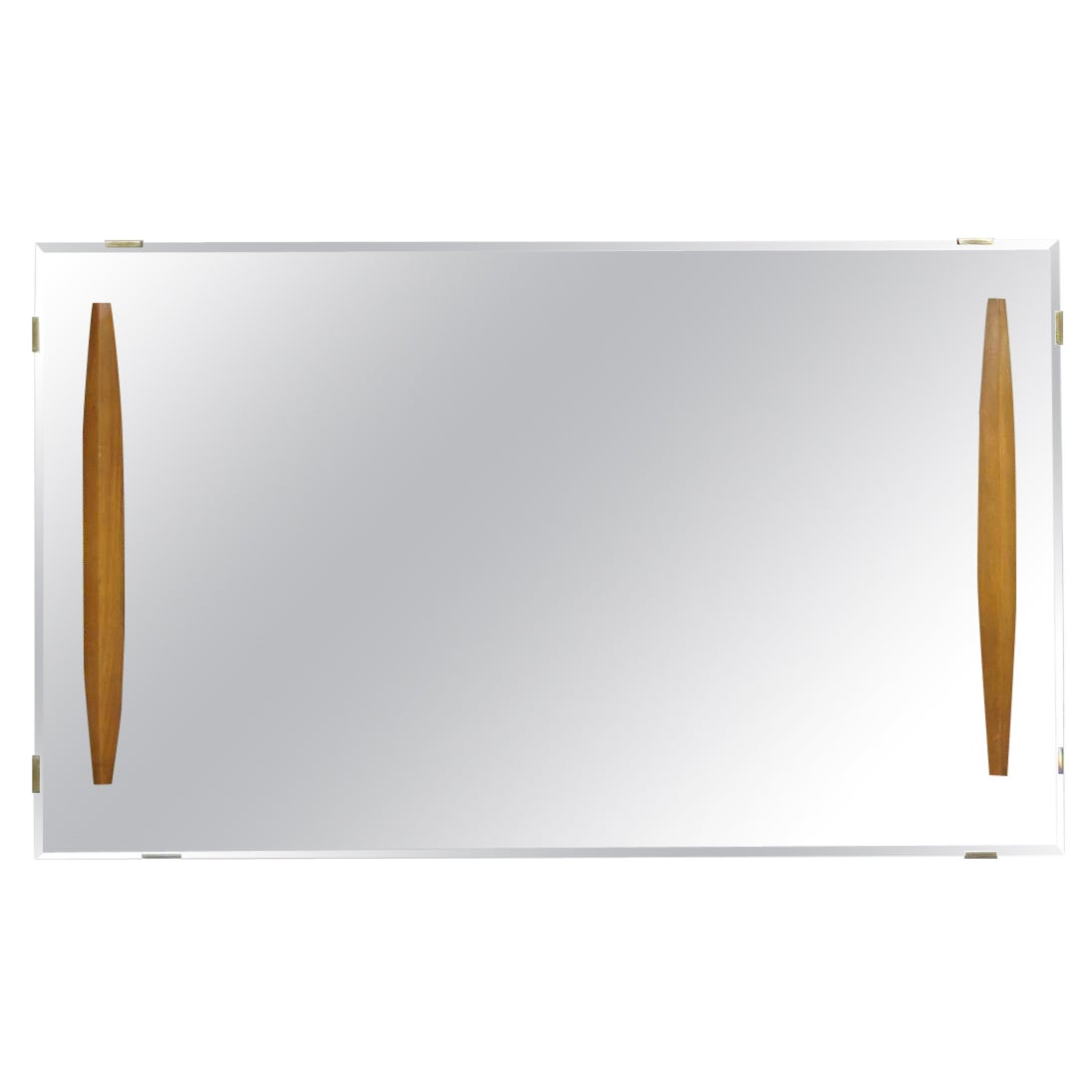 Vintage Mid Century Modern Large Wall Mirror with Raised Sculpted Walnut Accents