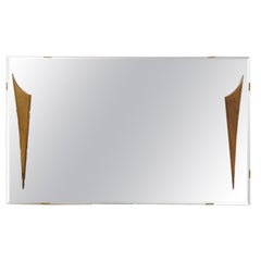 Espejo de pared grande Vintage Mid Century Modern con detalles de nogal esculpido