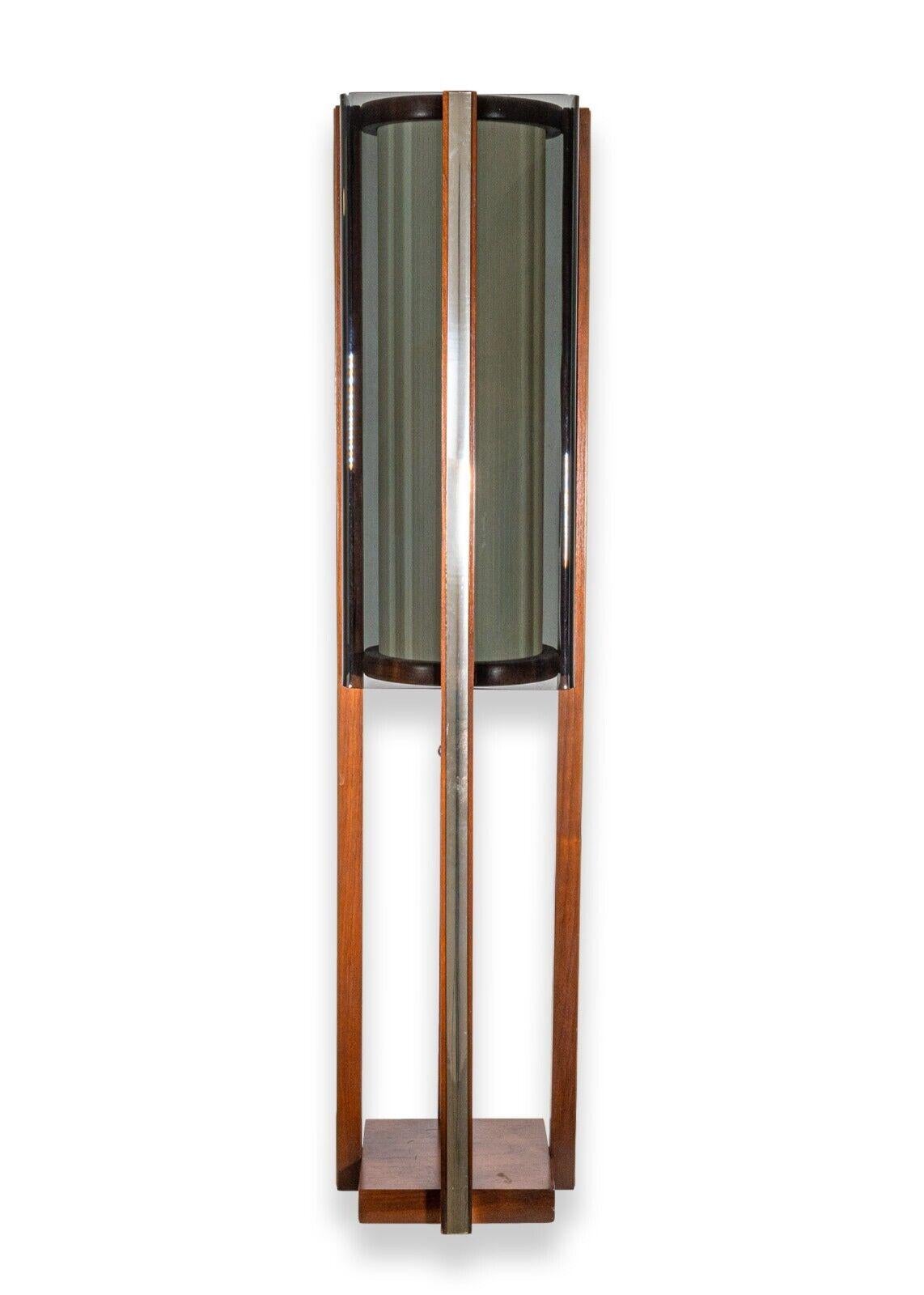 Mid-Century Modern Vintage Mid Century Modern Large Walnut Smoked Lucite and Chrome Table Lamp