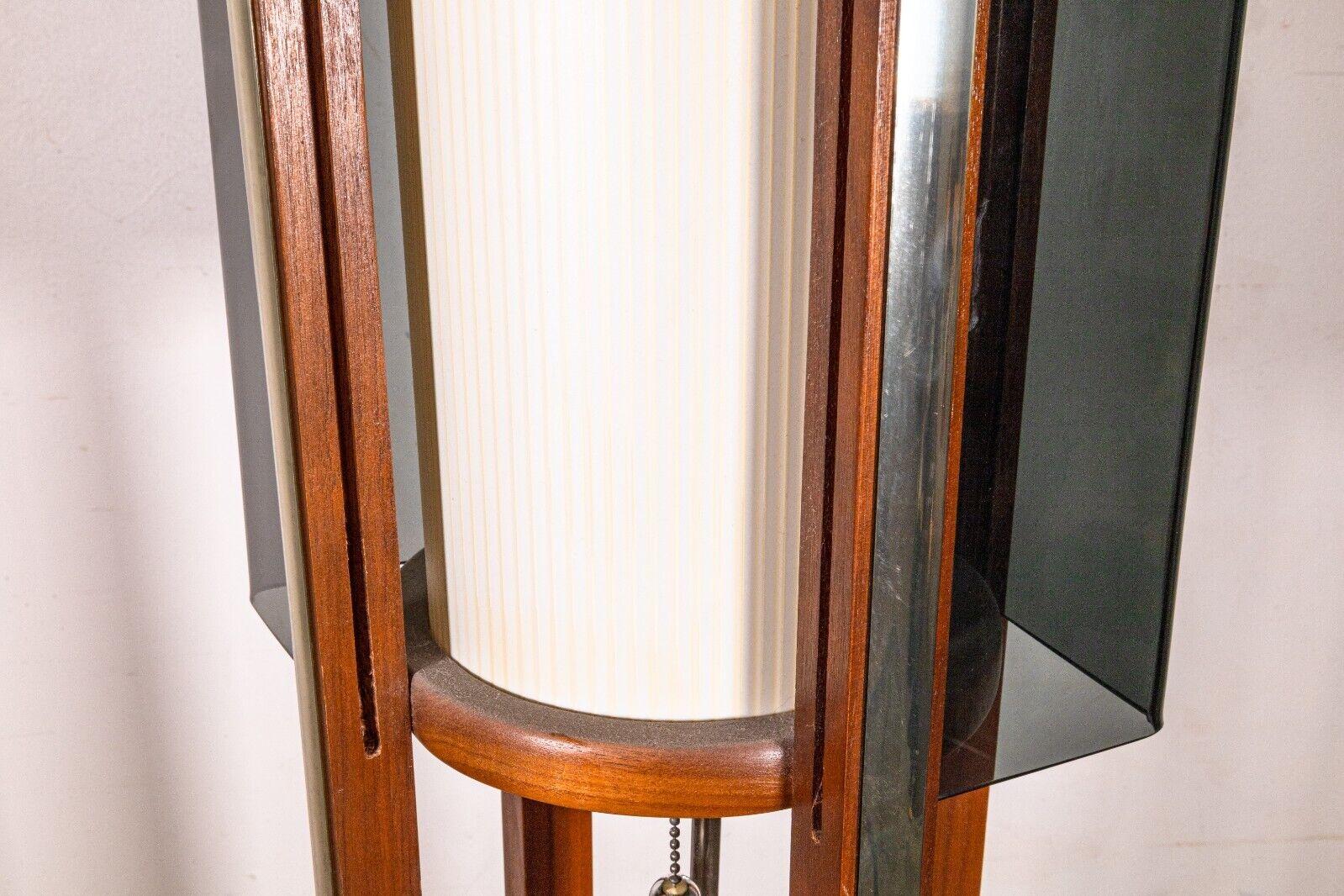 Vintage Mid Century Modern Large Walnut Smoked Lucite and Chrome Table Lamp 1