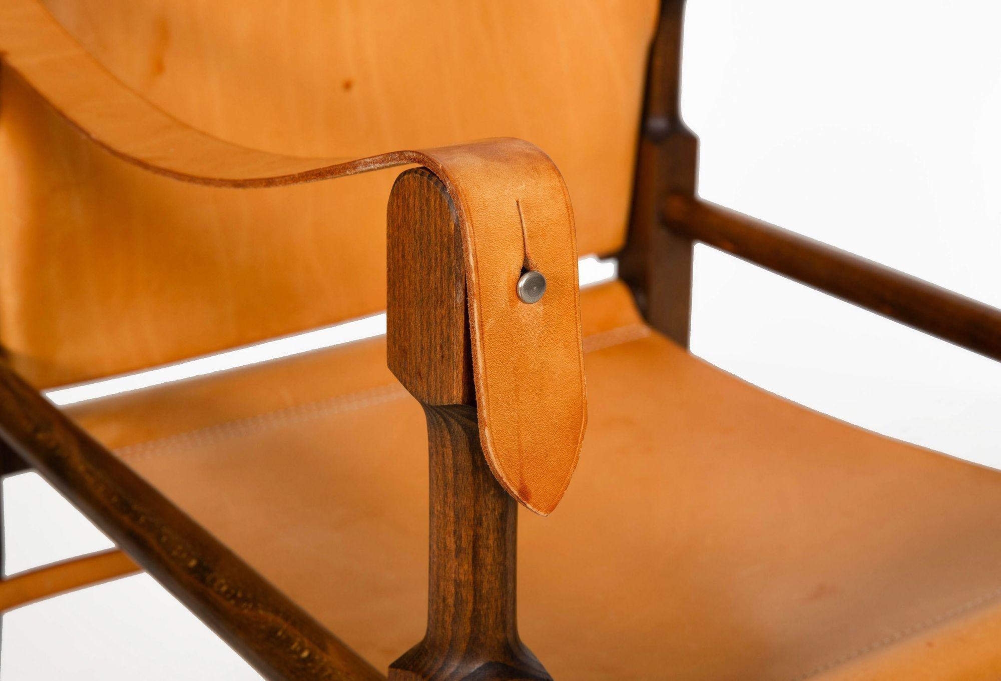 Vintage Mid Century Modern Leather “Safari” Chair after Wilhelm Kienzle For Sale 4