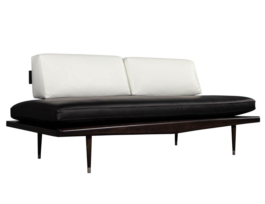 American Vintage Mid-Century Modern Leather Sofa Daybed