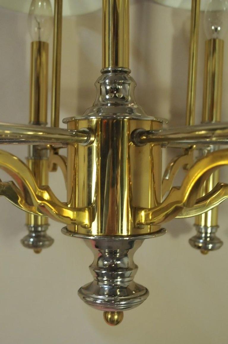 Vintage Mid-Century Modern Lightolier Chrome and Brass Art Deco Style Chandelier 3