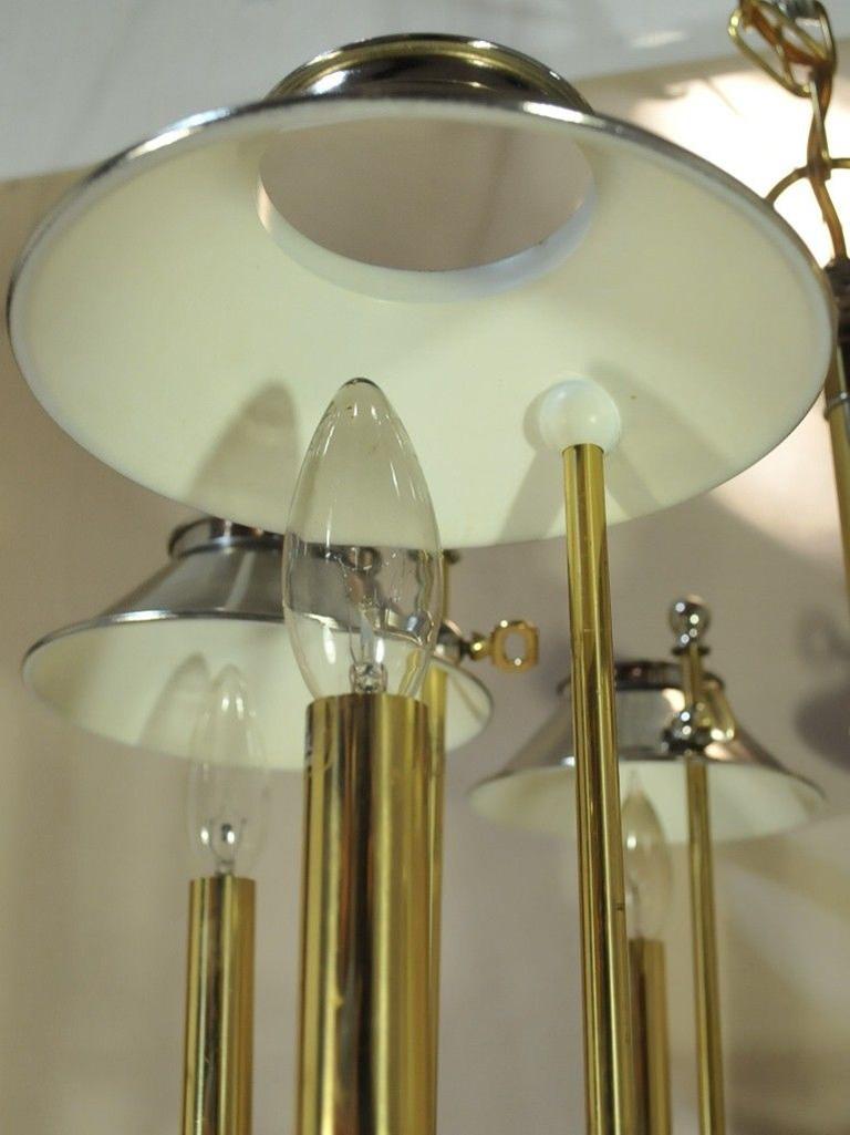 Vintage Mid-Century Modern Lightolier Chrome and Brass Art Deco Style Chandelier 4