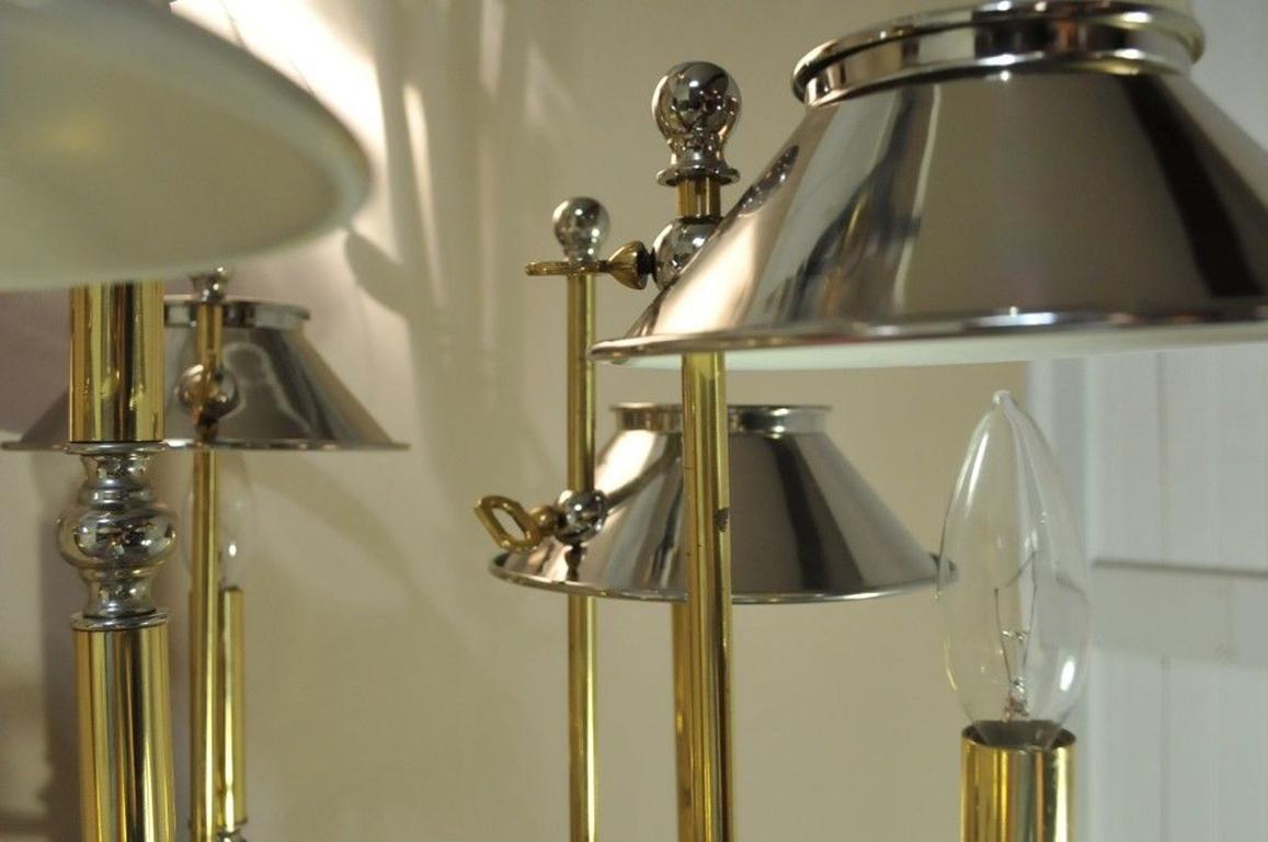 Vintage Mid-Century Modern Lightolier Chrome and Brass Art Deco Style Chandelier 5