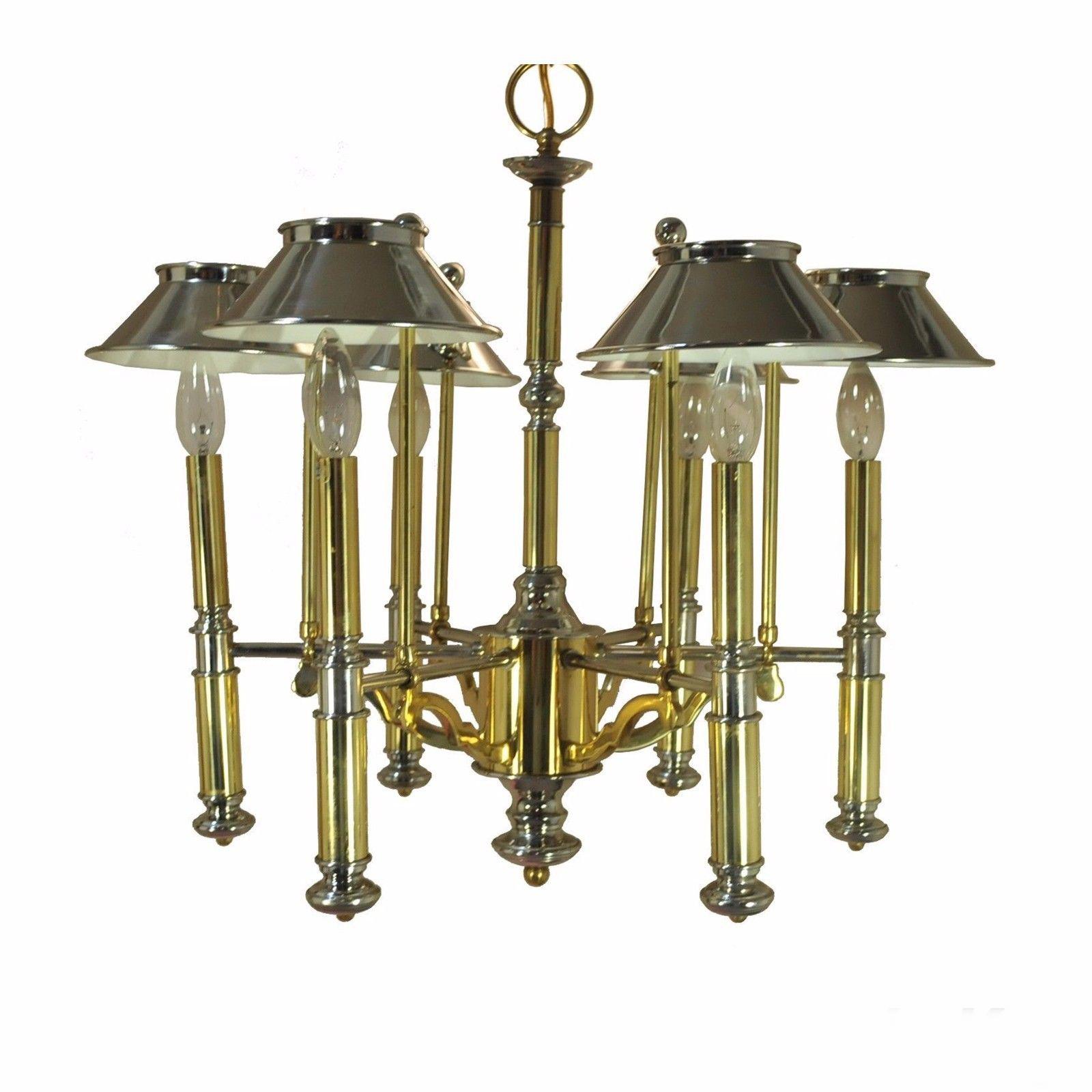 Vintage Mid-Century Modern Lightolier Chrome and Brass Art Deco Style Chandelier