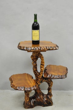 Vintage Mid Century Modern Live Edge 3 Tier Walnut Plant Stand Side Table