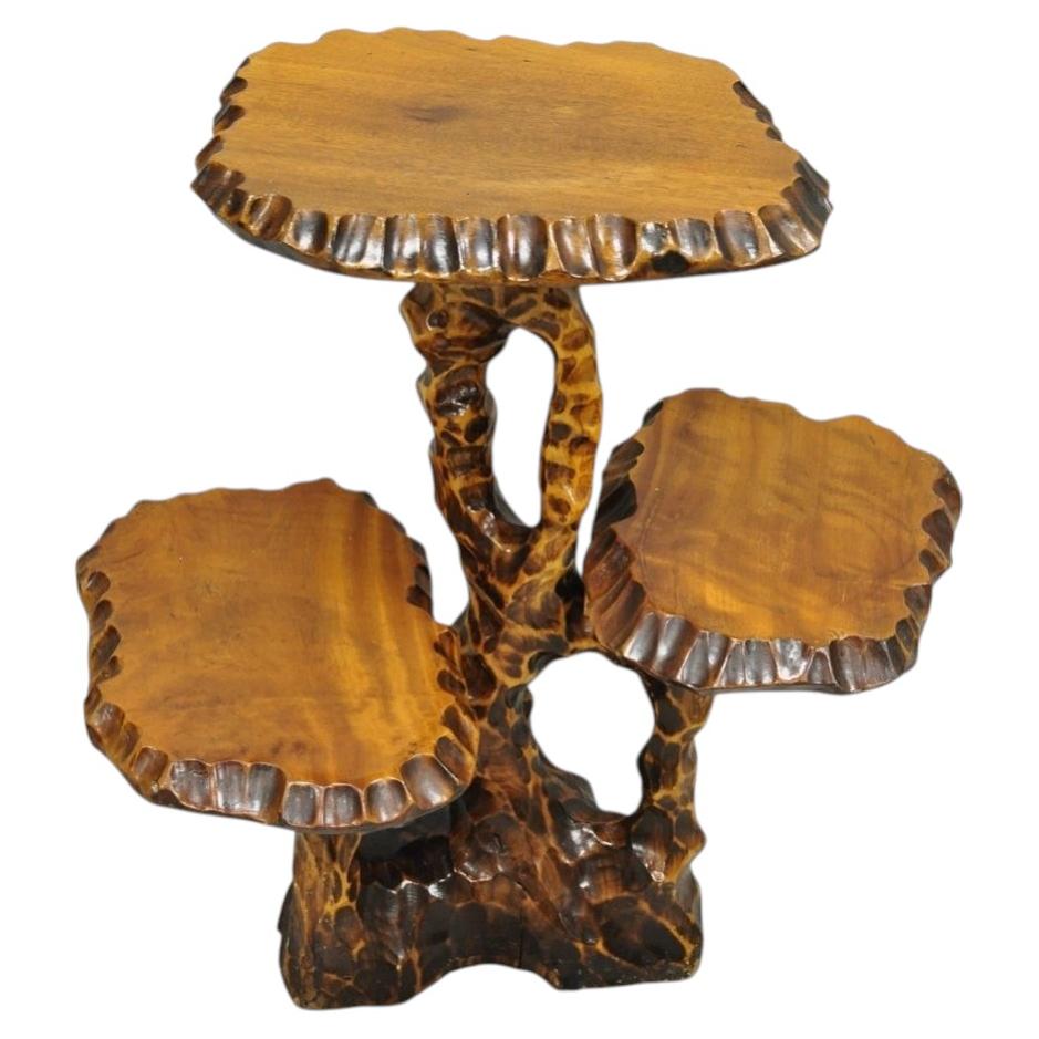 Vintage Mid Century Modern Live Edge 3 Tier Walnut Plant Stand Side Table