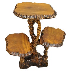 Vintage Mid Century Modern Live Edge 3 Tier Walnut Plant Stand Side Table