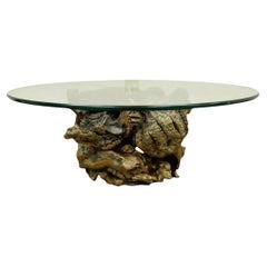 Vintage Mid Century Modern Live Edge Glasplatte Burl Wood Pedestal Couchtisch
