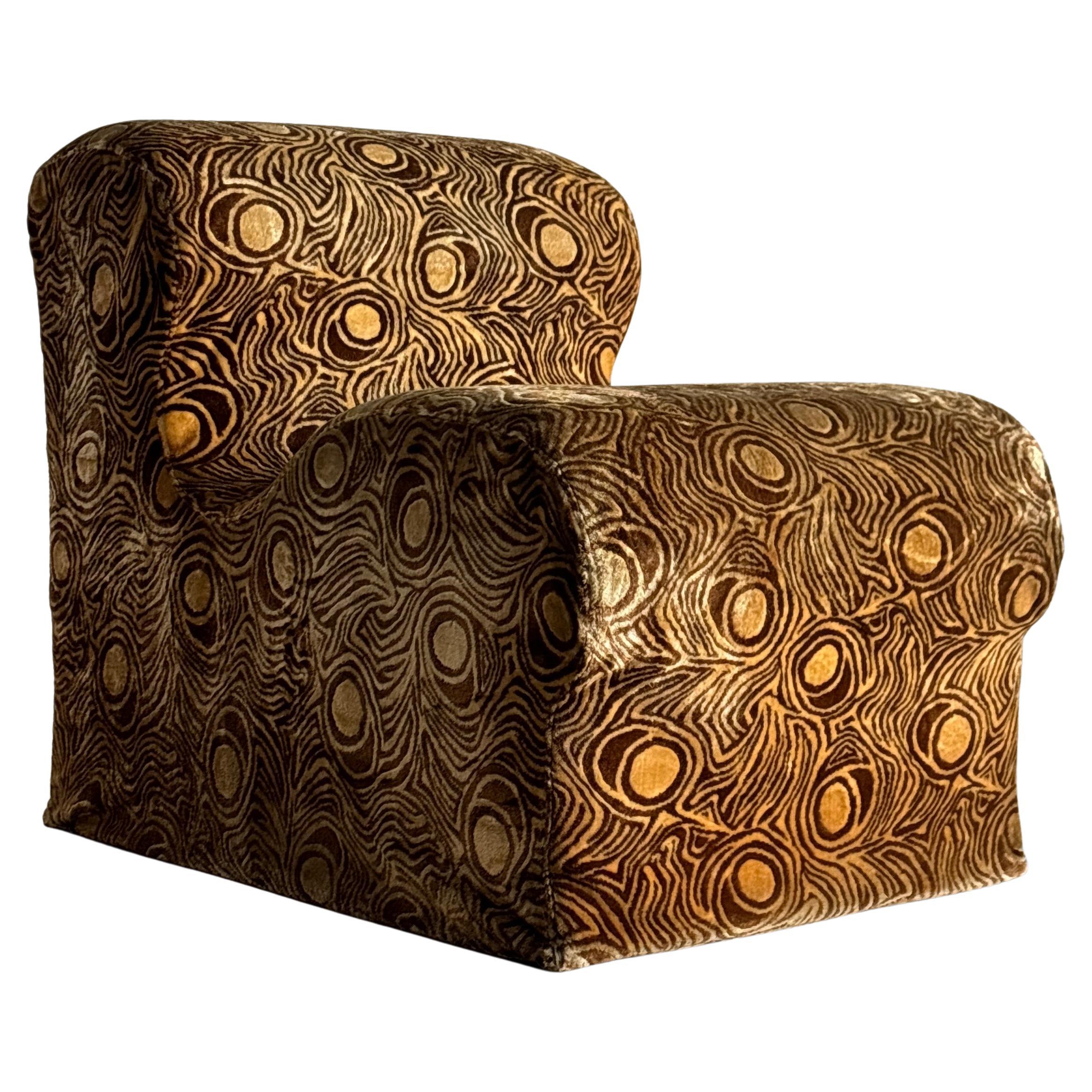 Vintage Mid-Century Modern Lounge Chair in Abstract Patterned Upholstery, Italy