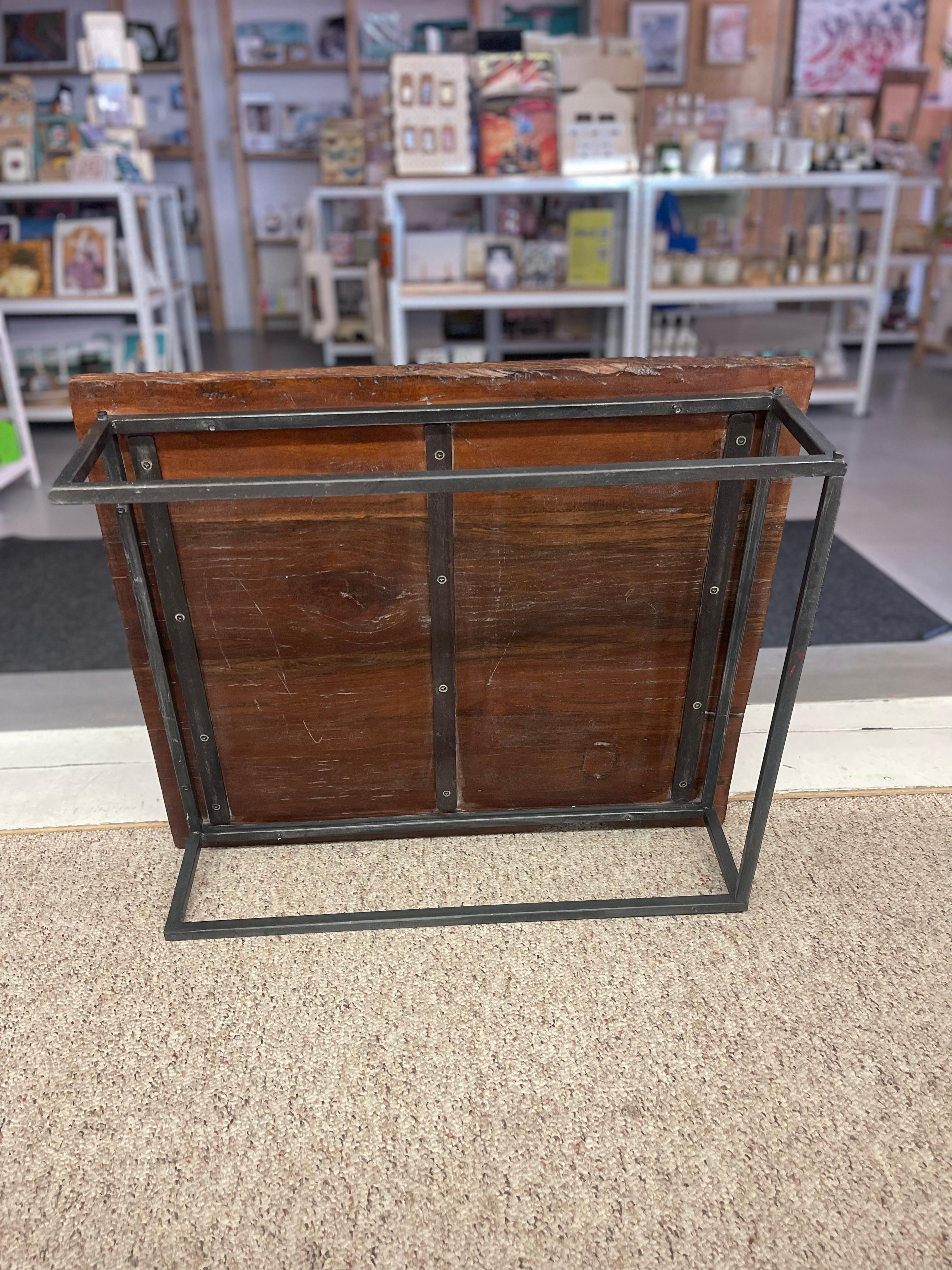 Vintage Mid Century Modern Low Coffee Table with SolidWood Slab and Metal Base. In Good Condition For Sale In Seattle, WA