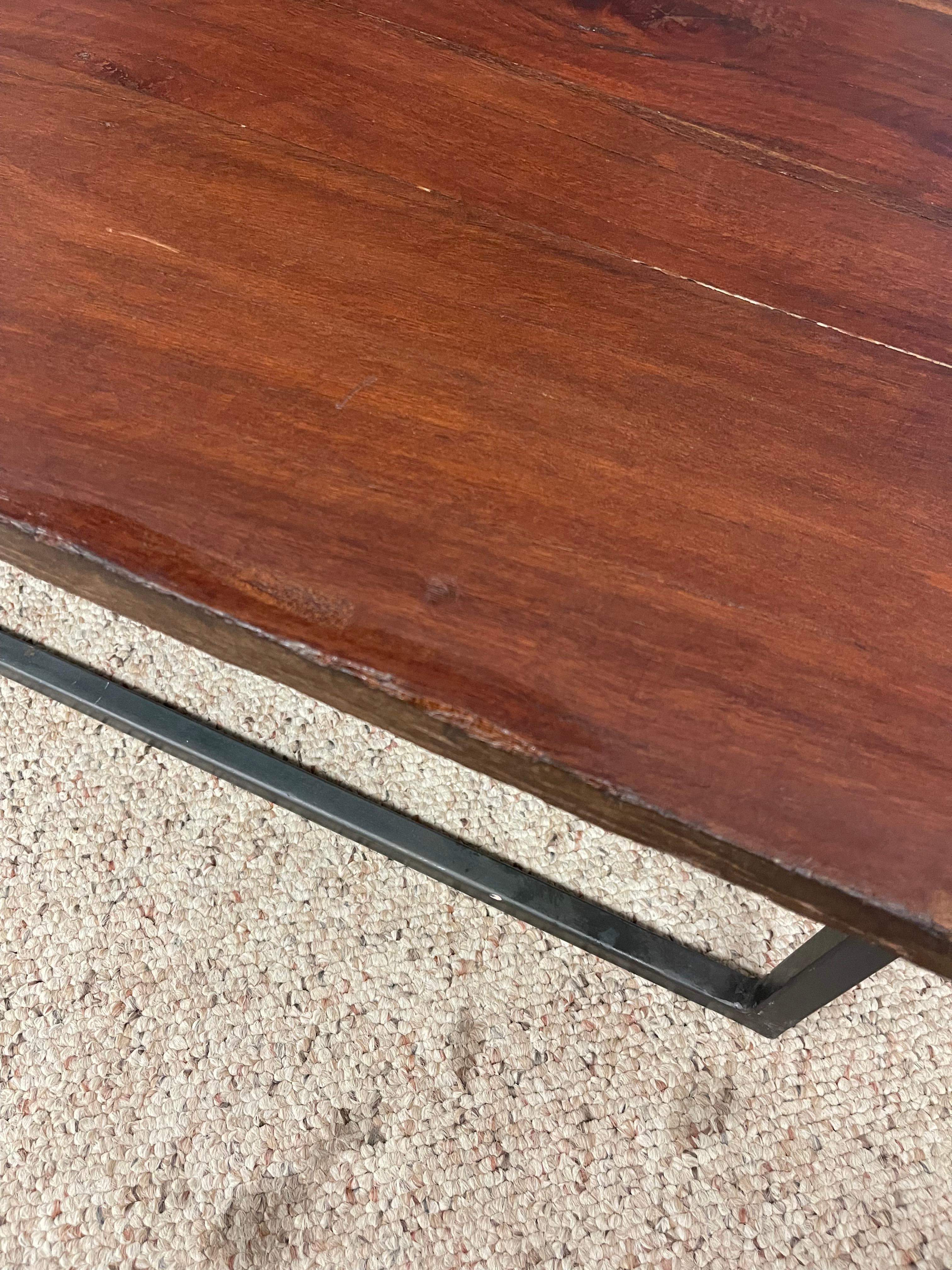 Late 20th Century Vintage Mid Century Modern Low Coffee Table with SolidWood Slab and Metal Base. For Sale
