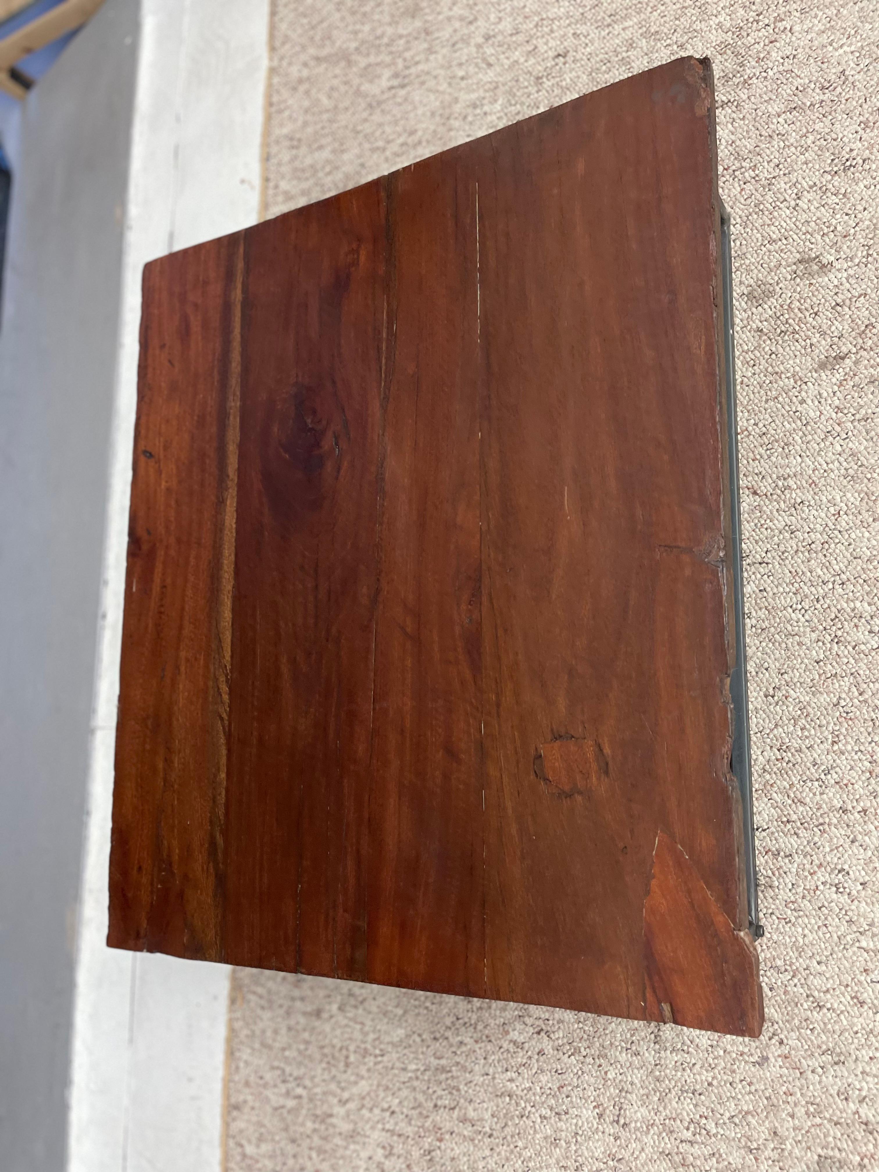 Vintage Mid Century Modern Low Coffee Table with SolidWood Slab and Metal Base. For Sale 1