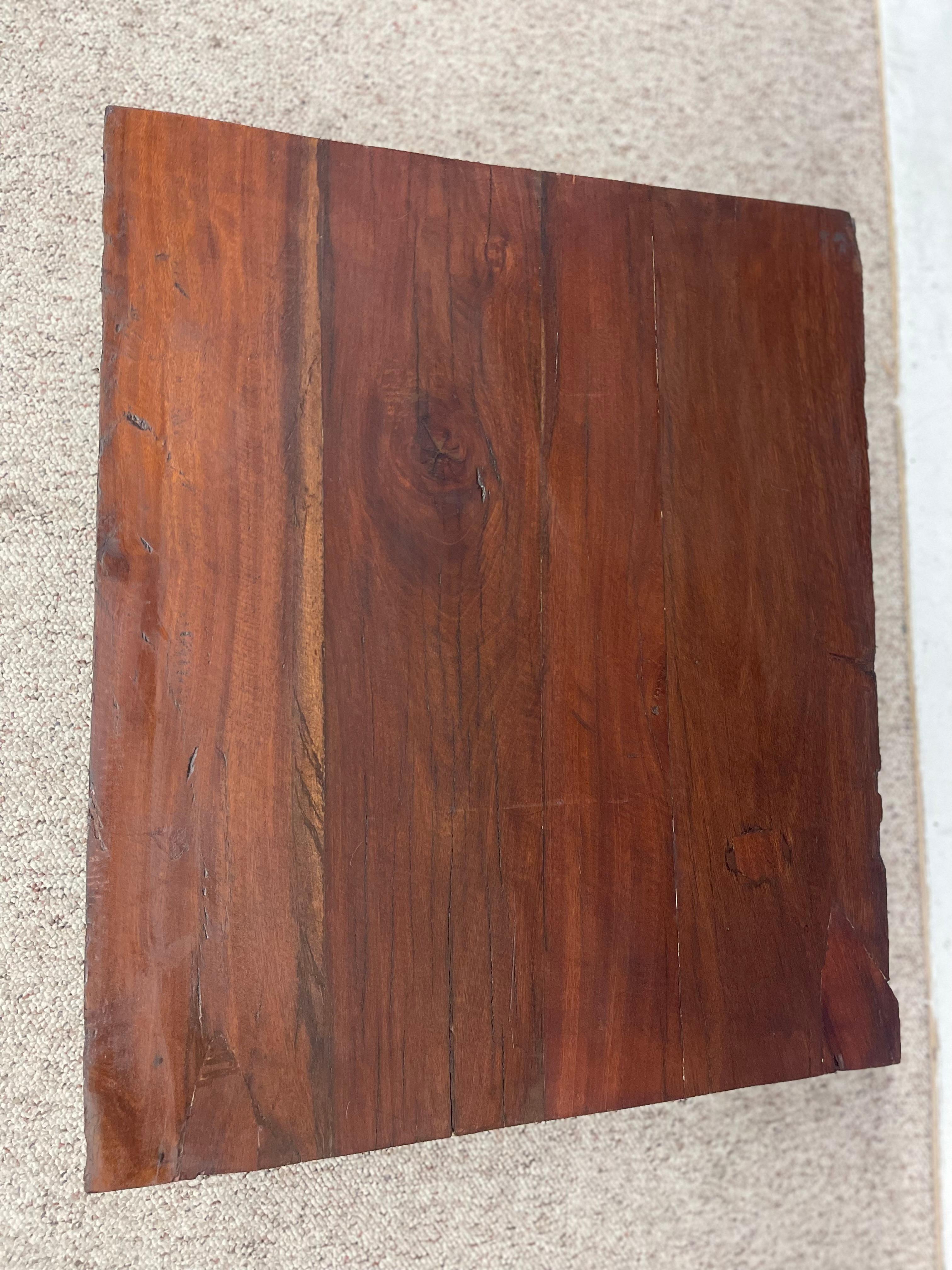 Vintage Mid Century Modern Low Coffee Table with SolidWood Slab and Metal Base. For Sale 2