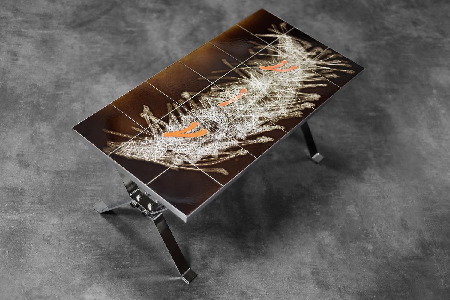 Table basse vintage moderne du milieu du siècle avec plateau en céramique, 1970 en vente 5