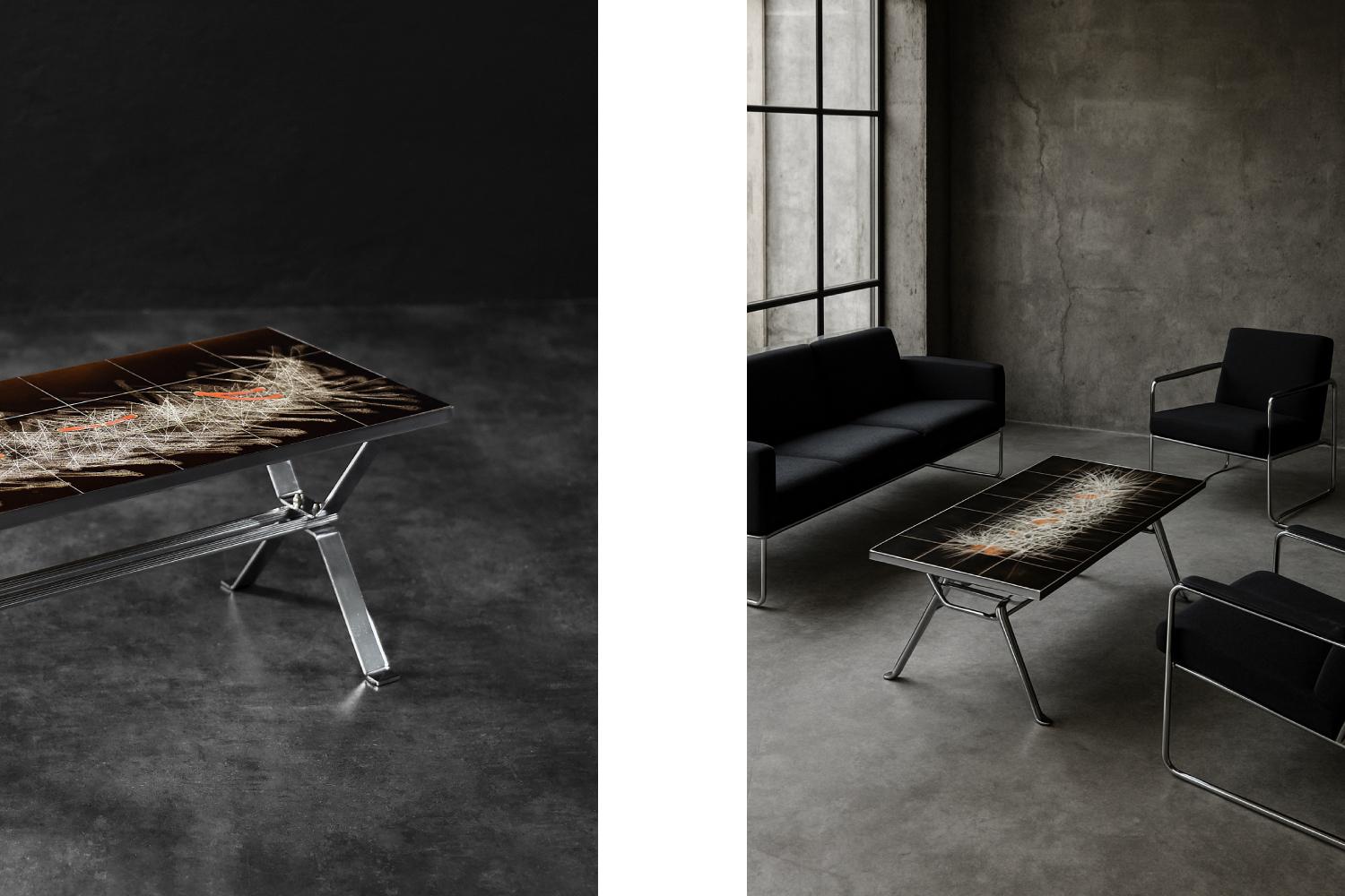 Table basse vintage moderne du milieu du siècle avec plateau en céramique, 1970 en vente 6