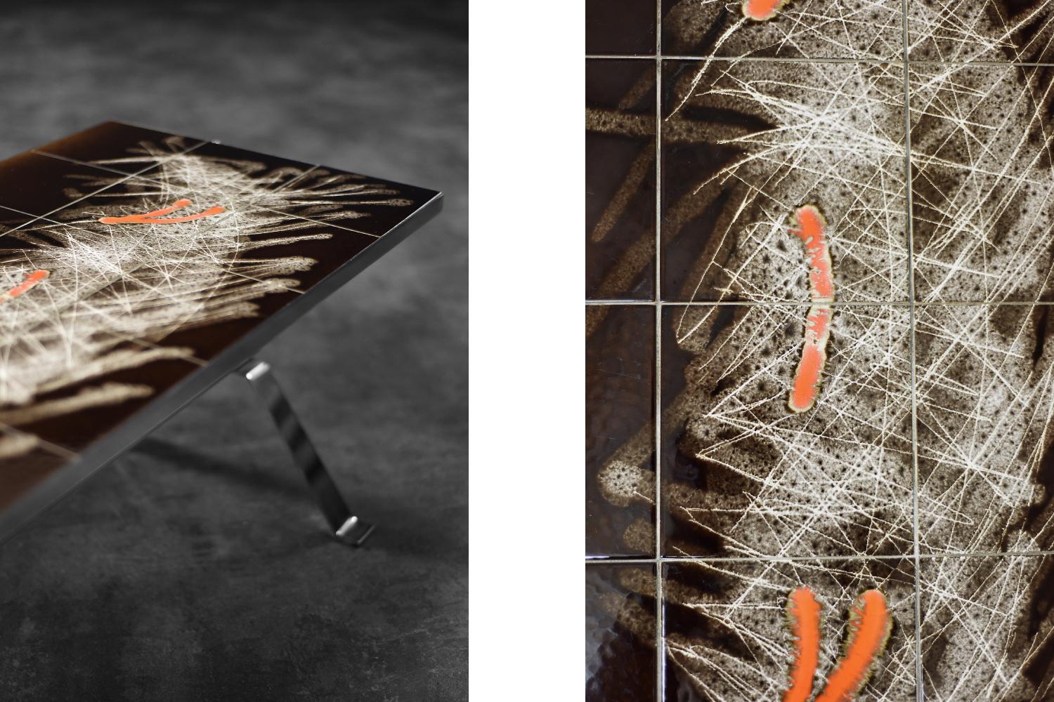 Céramique Table basse vintage moderne du milieu du siècle avec plateau en céramique, 1970 en vente