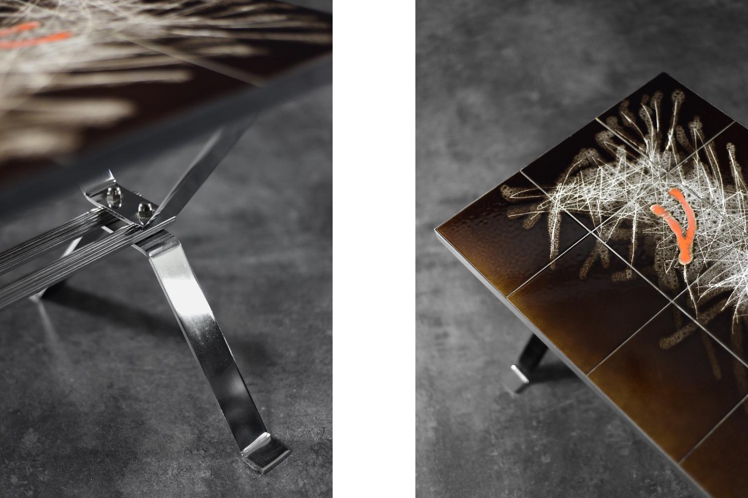 Table basse vintage moderne du milieu du siècle avec plateau en céramique, 1970 en vente 1