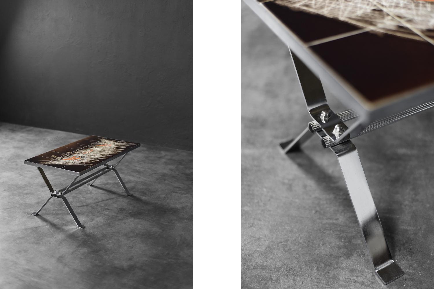 Table basse vintage moderne du milieu du siècle avec plateau en céramique, 1970 en vente 2