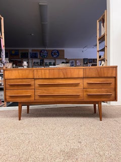 Vintage Mid-Century Modern Low Dresser with Sculpted Pulls and Tapered Legs