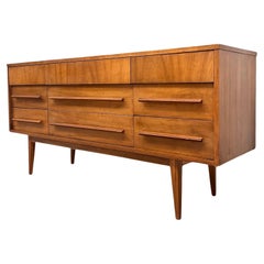 Vintage Mid-Century Modern Low Dresser with Sculpted Pulls and Tapered Legs