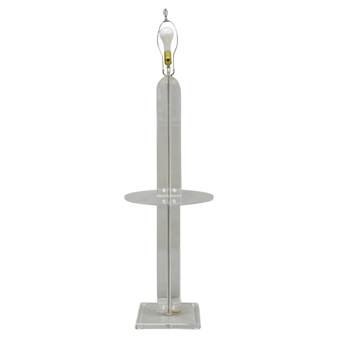 Vintage Mid Century Modern Lucite Acrylic Skyscraper Side Table Floor Lamp For Sale