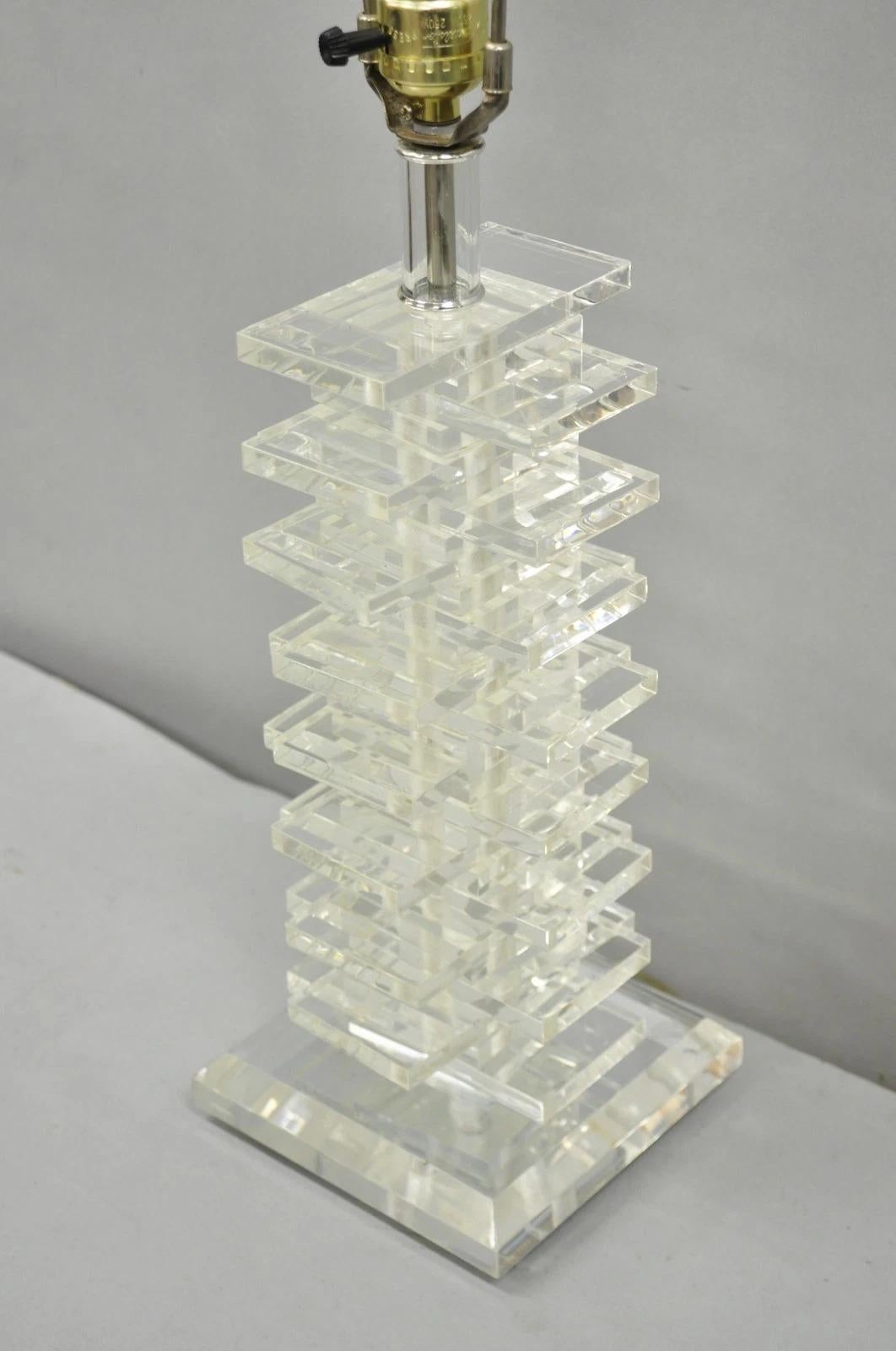 Mid-Century Modern Vintage Mid Century Modern Lucite Acrylic Stacked Skyscraper Table Lamp For Sale