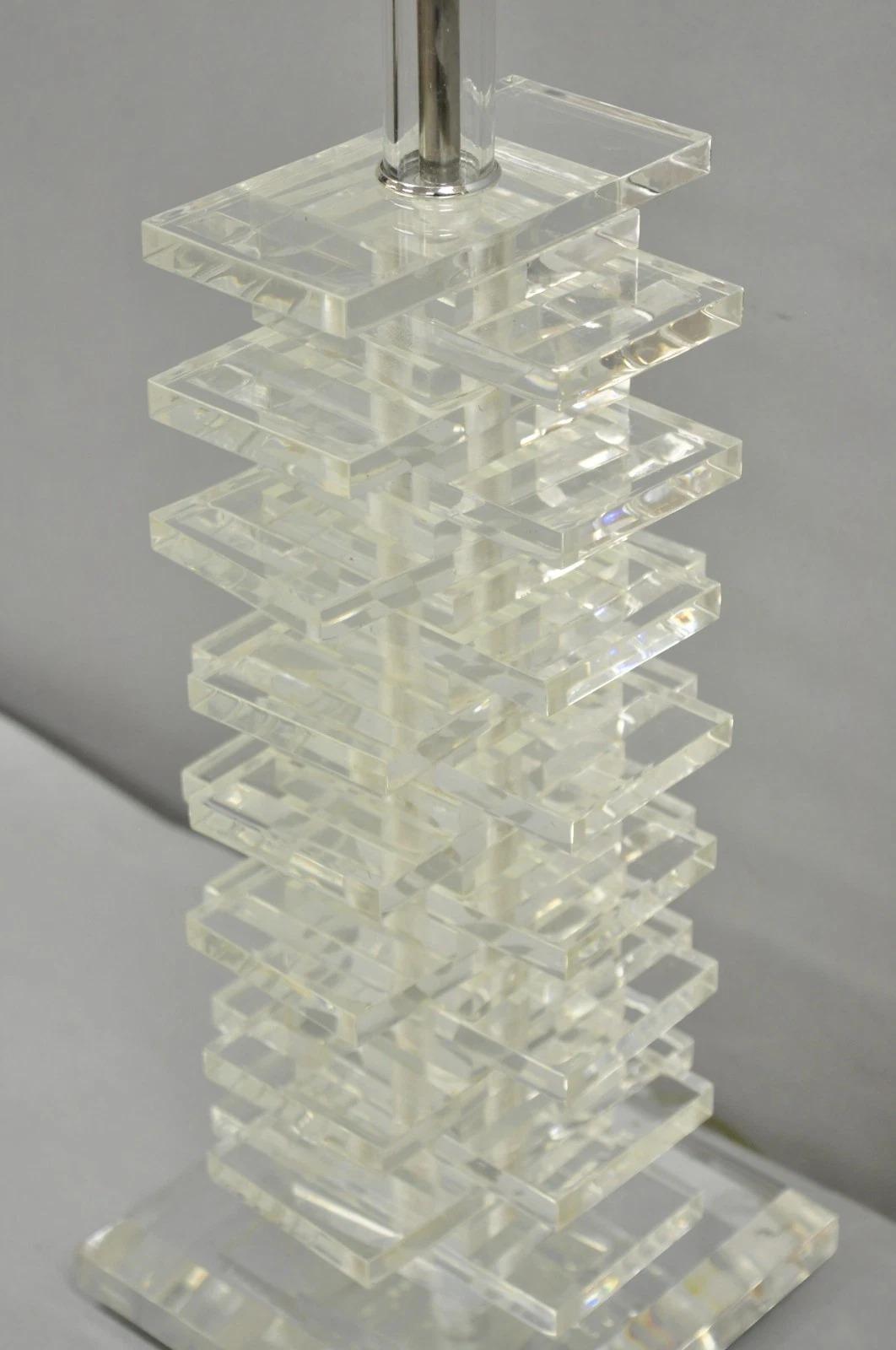 Unknown Vintage Mid Century Modern Lucite Acrylic Stacked Skyscraper Table Lamp For Sale