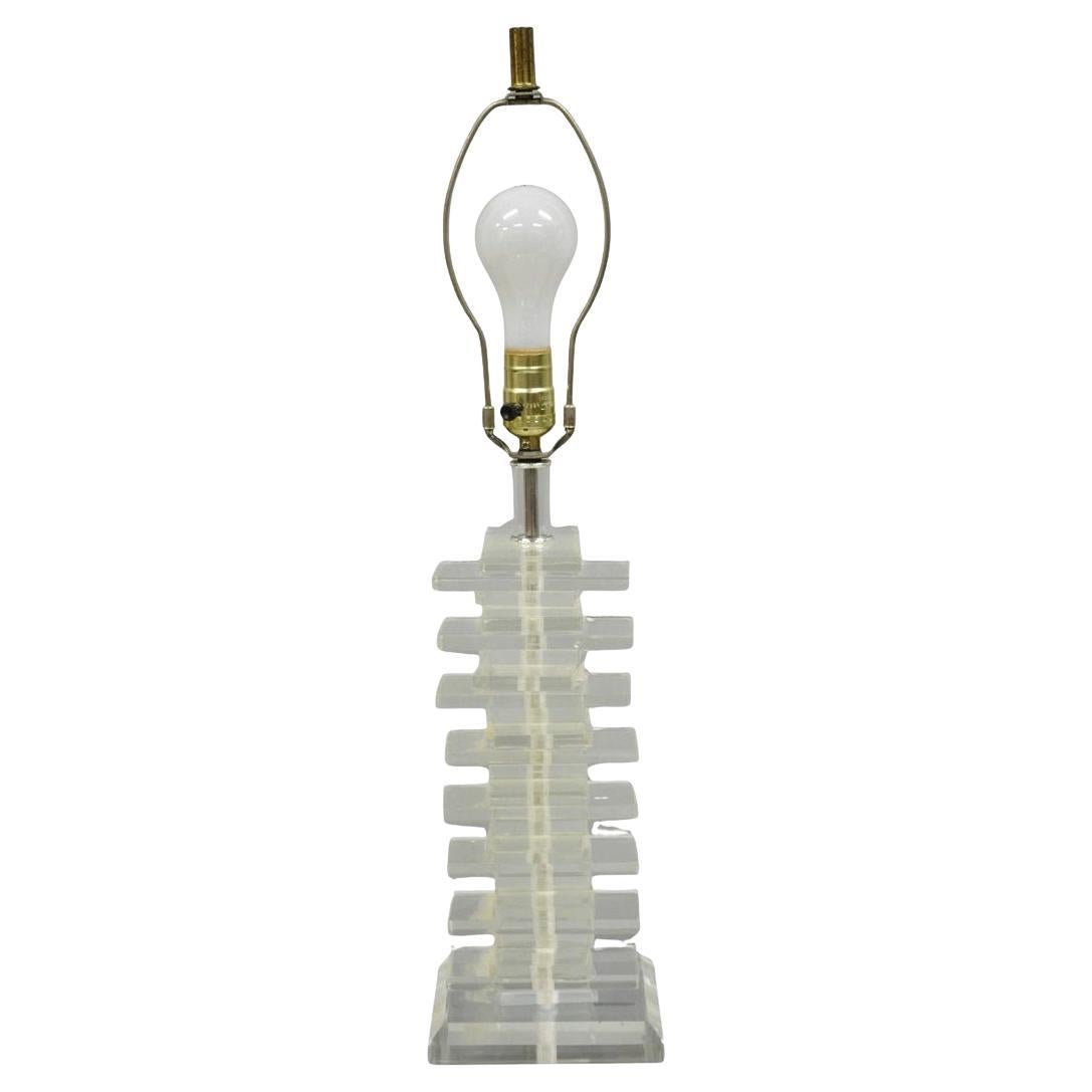 Vintage Mid Century Modern Lucite Acrylic Stacked Skyscraper Table Lamp For Sale