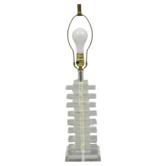 Vintage Mid Century Modern Lucite Acrylic Stacked Skyscraper Table Lamp