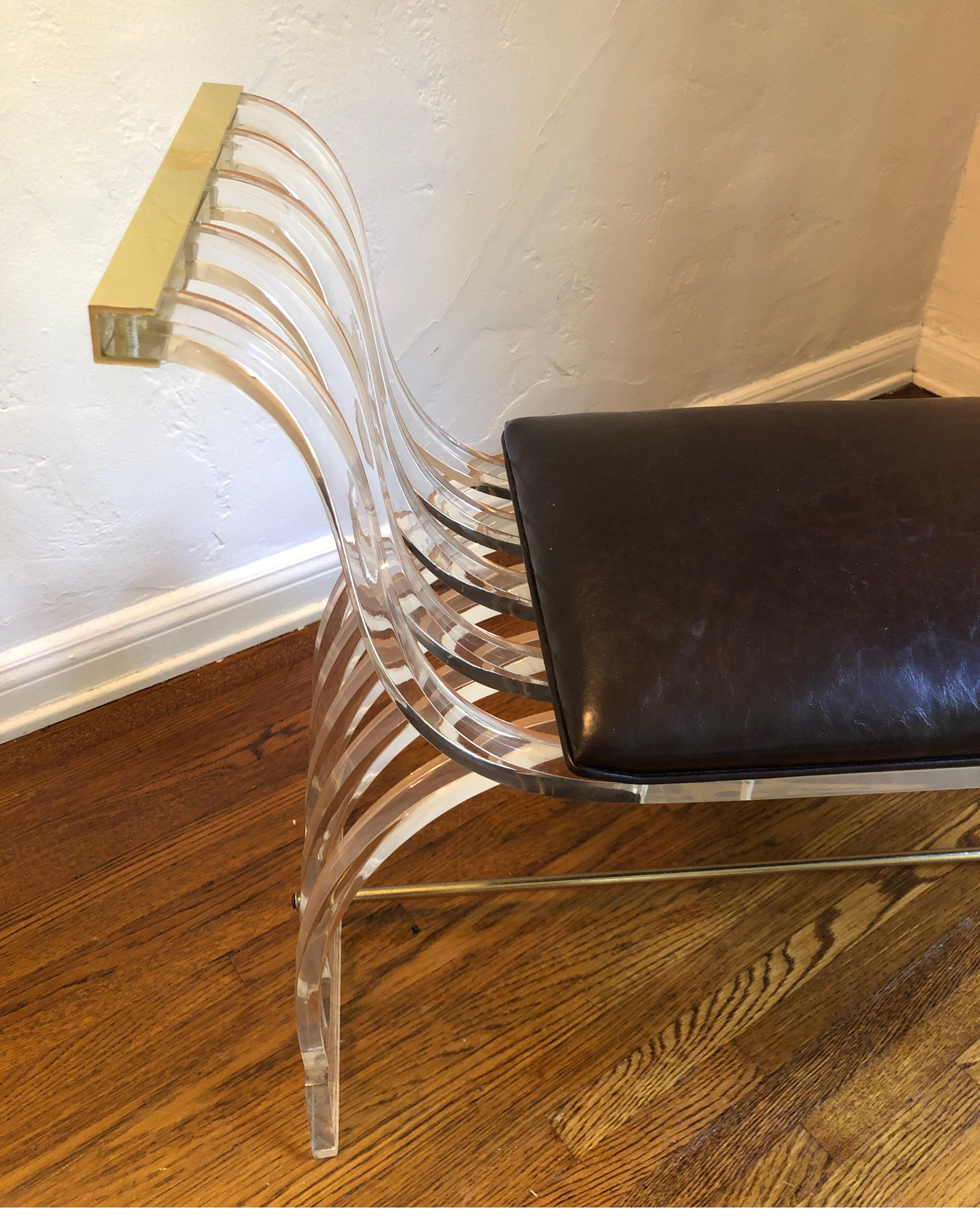 Unknown Vintage Mid-Century Modern Lucite and Leather Bench 