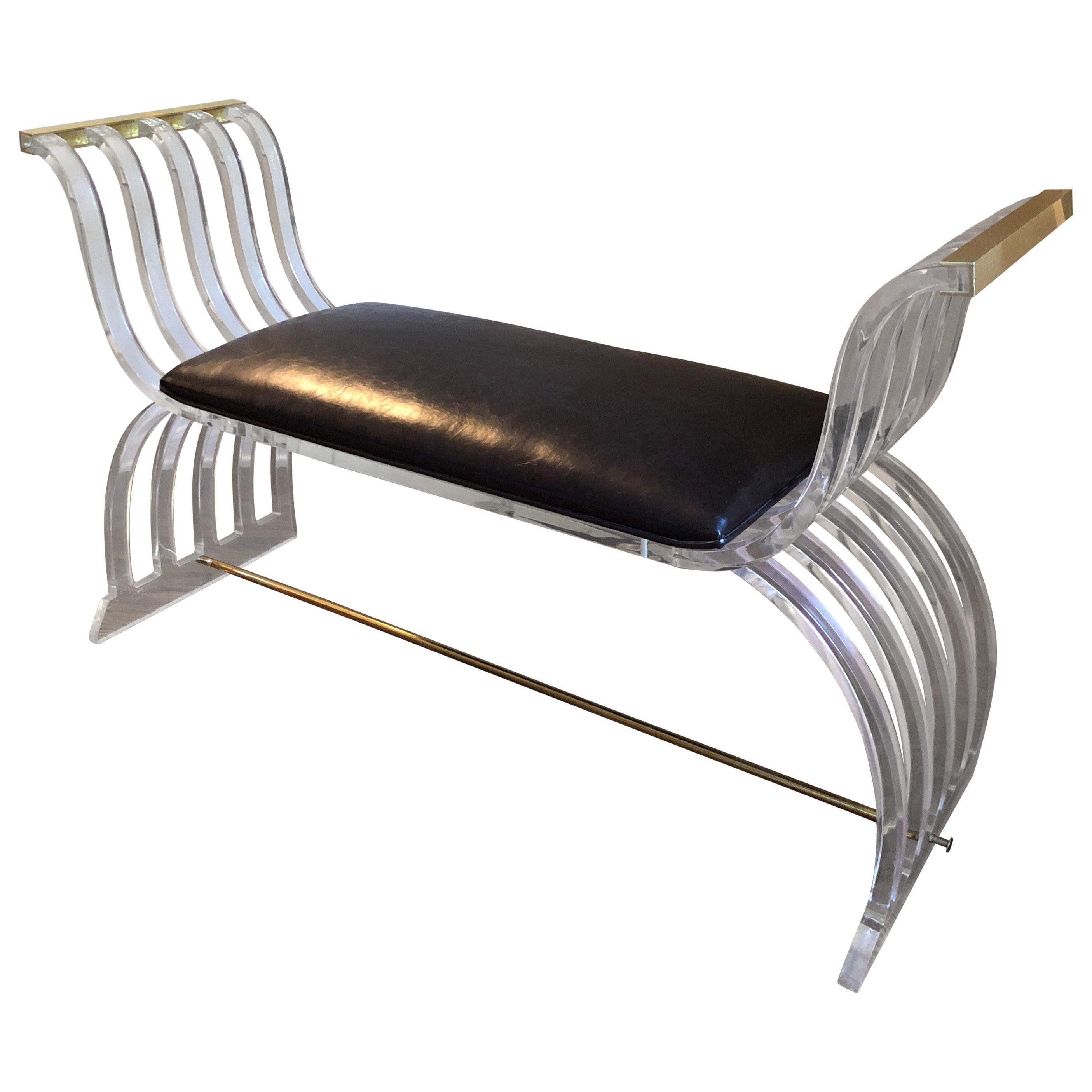 Vintage Mid-Century Modern Lucite and Leather Bench 