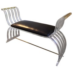 Vintage Mid-Century Modern Lucite and Leather Bench 