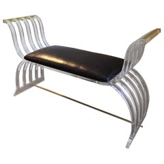 Vintage Mid-Century Modern Lucite and Leather Bench