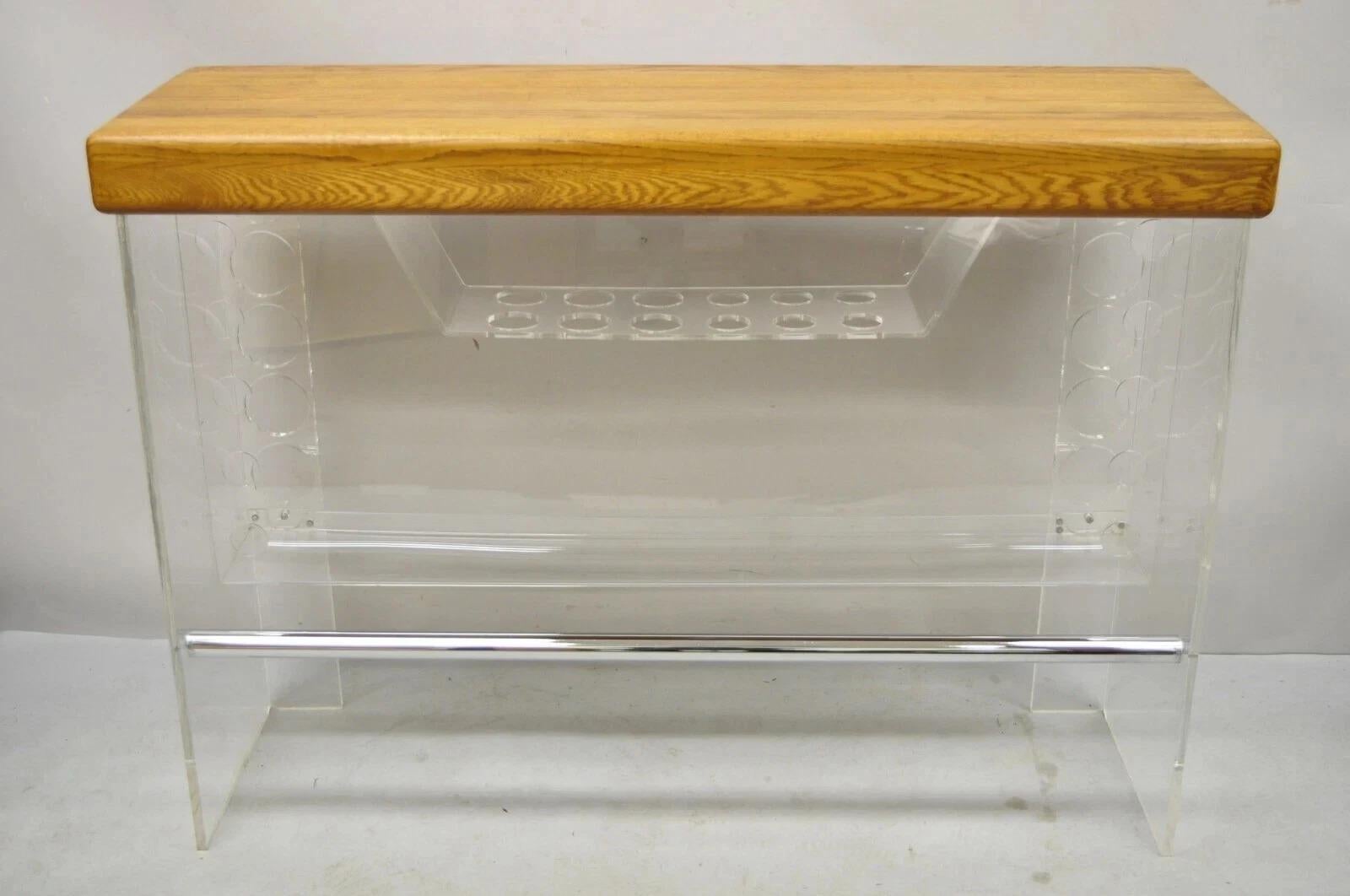 Vintage Mid Century Modern Lucite and Oak Wood Butcher Block Liquor Bar Table For Sale 6