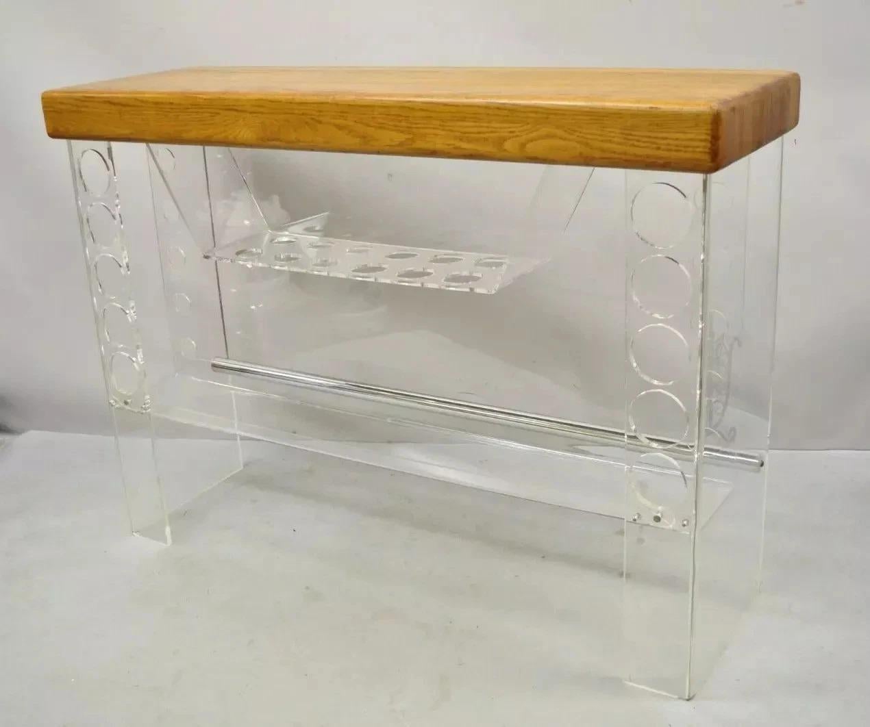 Mid-Century Modern Vintage Mid Century Modern Lucite and Oak Wood Butcher Block Liquor Bar Table For Sale