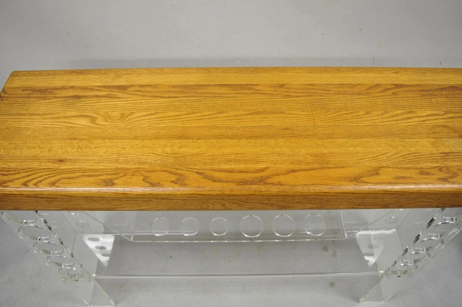 Unknown Vintage Mid Century Modern Lucite and Oak Wood Butcher Block Liquor Bar Table For Sale