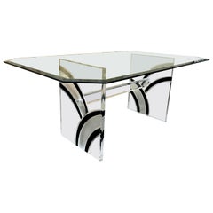 Vintage Mid Century Modern Lucite base Dining Table. Circa 1970s.