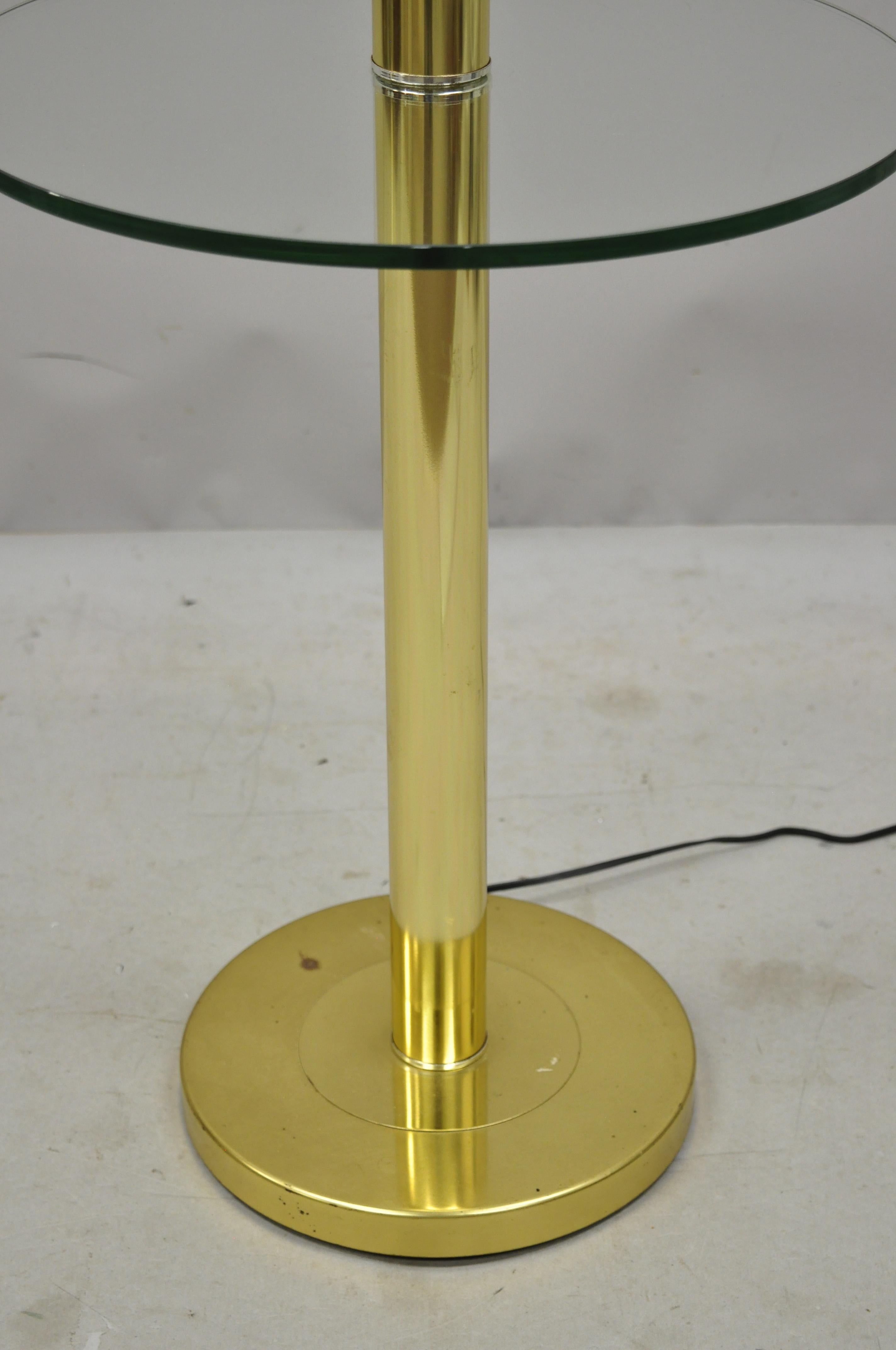Vintage Mid-Century Modern Lucite Brass Glass Pole Floor Lamp Side Table 'A' In Good Condition For Sale In Philadelphia, PA