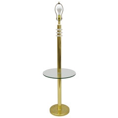 Vintage Mid-Century Modern Lucite Brass Glass Pole Floor Lamp Side Table 'A'