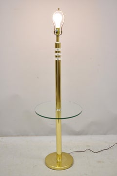 Vintage Mid-Century Modern Lucite Brass Pole Glass Floor Lamp Side Table 'B'