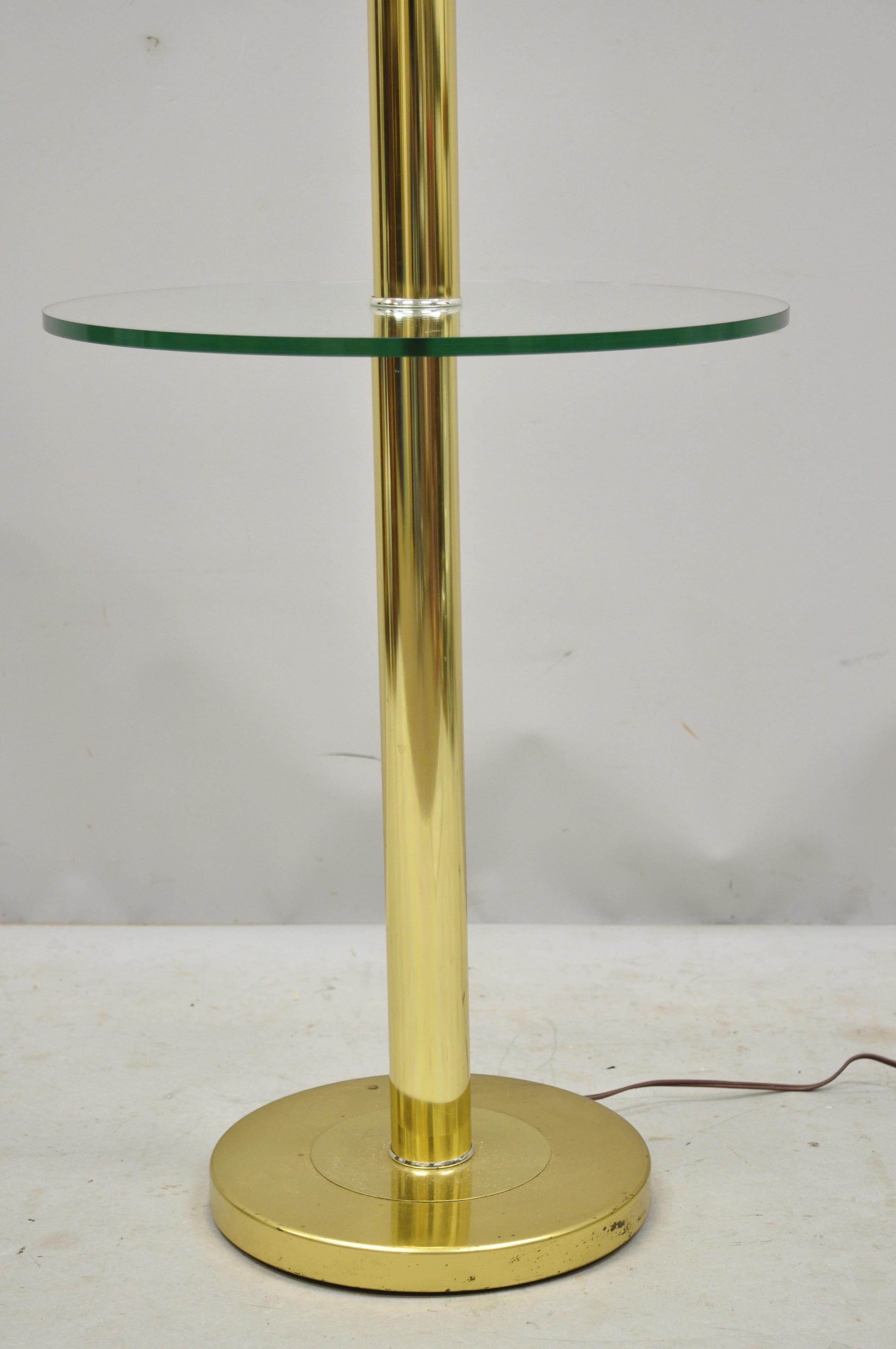 Vintage Mid-Century Modern Lucite Brass Glass Pole Floor Lamp Side Table 'B' In Good Condition In Philadelphia, PA