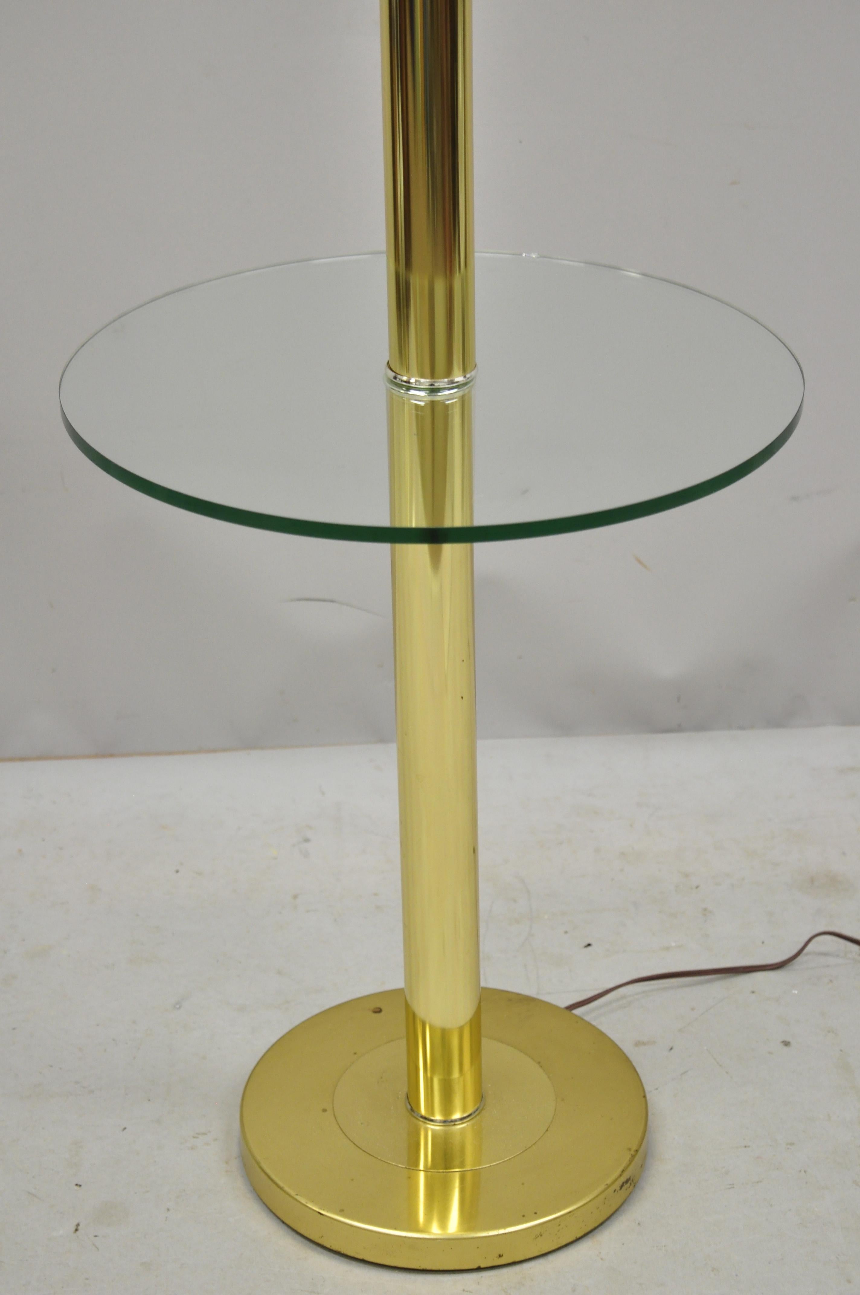 20th Century Vintage Mid-Century Modern Lucite Brass Glass Pole Floor Lamp Side Table 'B'